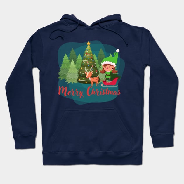 Merry Christmas, elf and reindeer Hoodie by Paciana Peroni